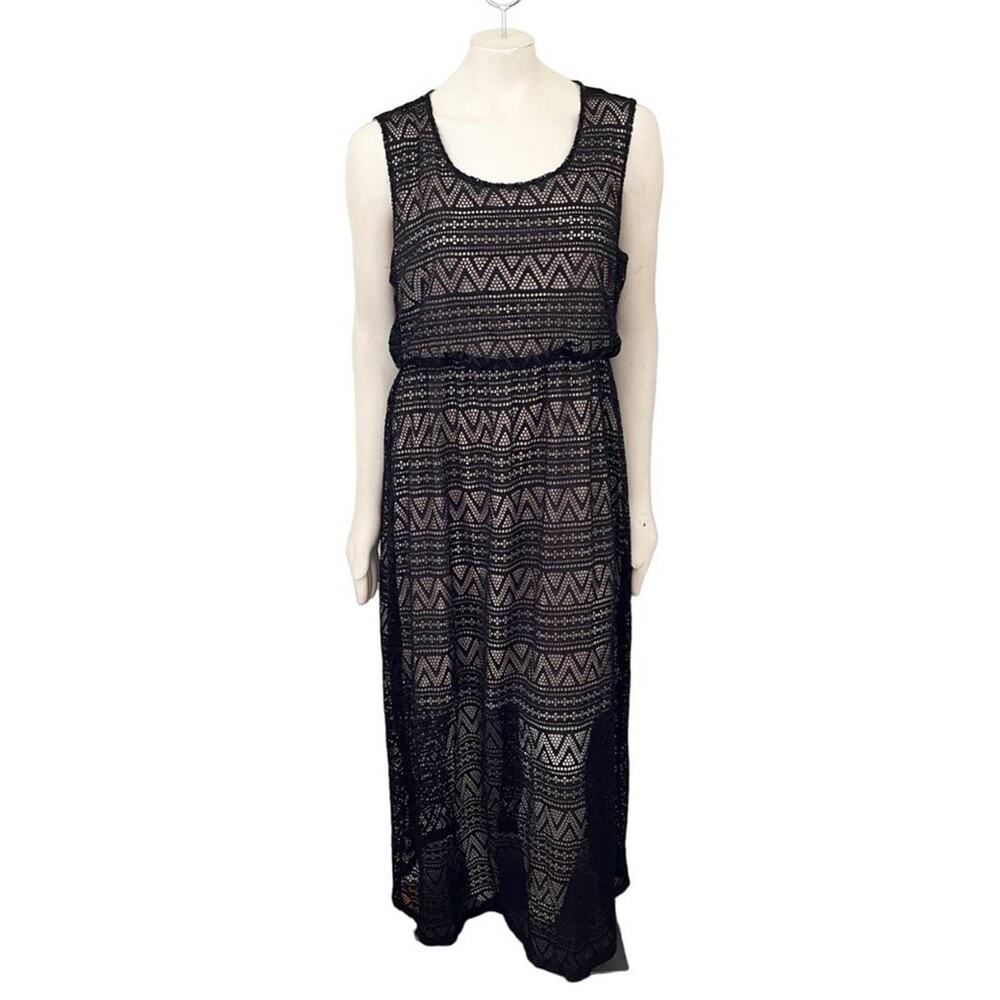 NWT STYLE & CO Guipure Lace Sleeveless Maxi Dress in Black  SZ XL